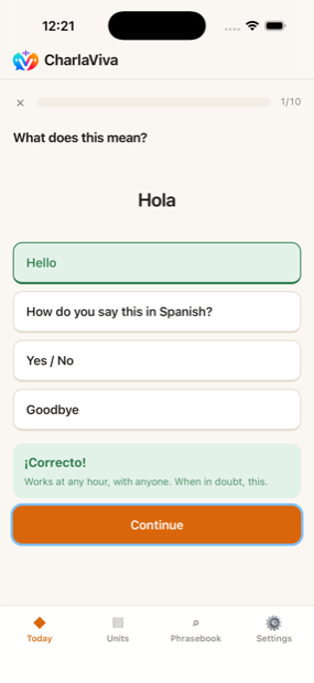 Instant feedback marking an answer correct