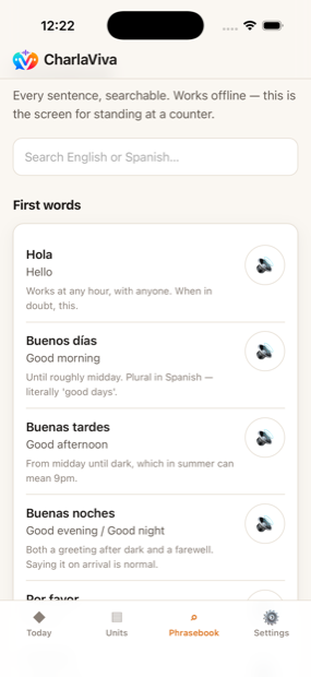 Searchable offline phrasebook of every sentence